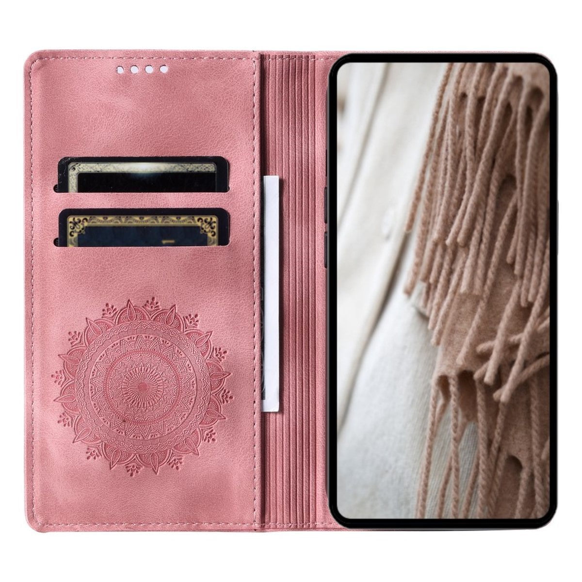 Hülle für Apple iPhone 16 Pro Max Handyhülle Flip Case Cover Tasche Mandala Rose