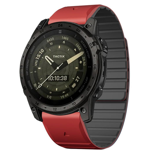 Armband für Garmin Fenix 5/5X/6X/7X Silikon Ersatzband magnetisch Schwarz-Rot
