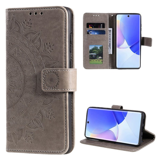 Hülle für Huawei Nova 9 / Honor 50 Handyhülle Flip Case Cover Etui Mandala Grau