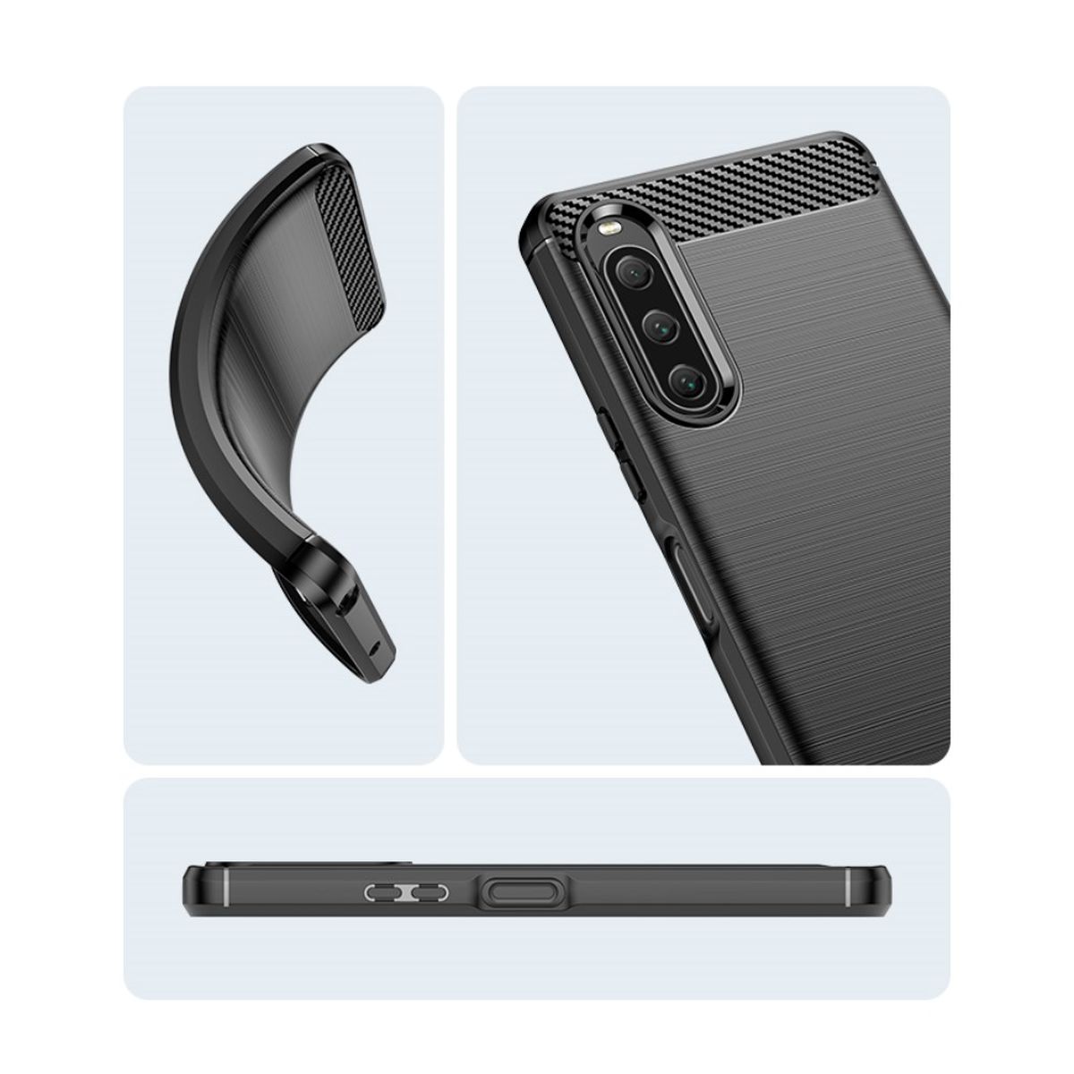 Hülle für Sony Xperia 10 V Handyhülle Silikon Case Cover Bumper Carbonfarben