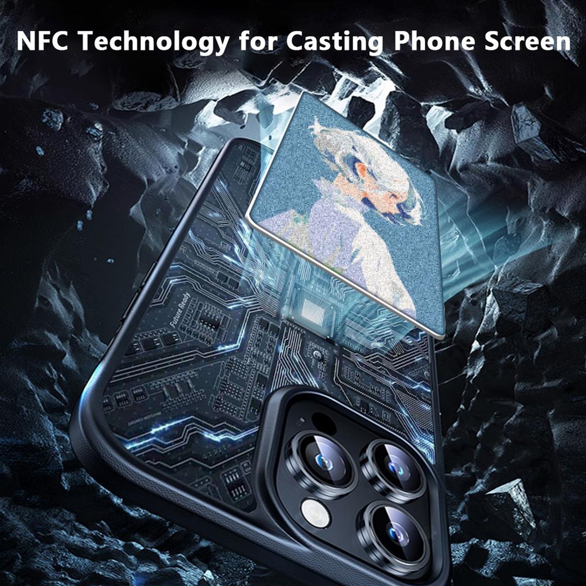 Hülle für Apple iPhone 15 Handy Case mit NFC Display E-Ink Silikon Hybrid Cover