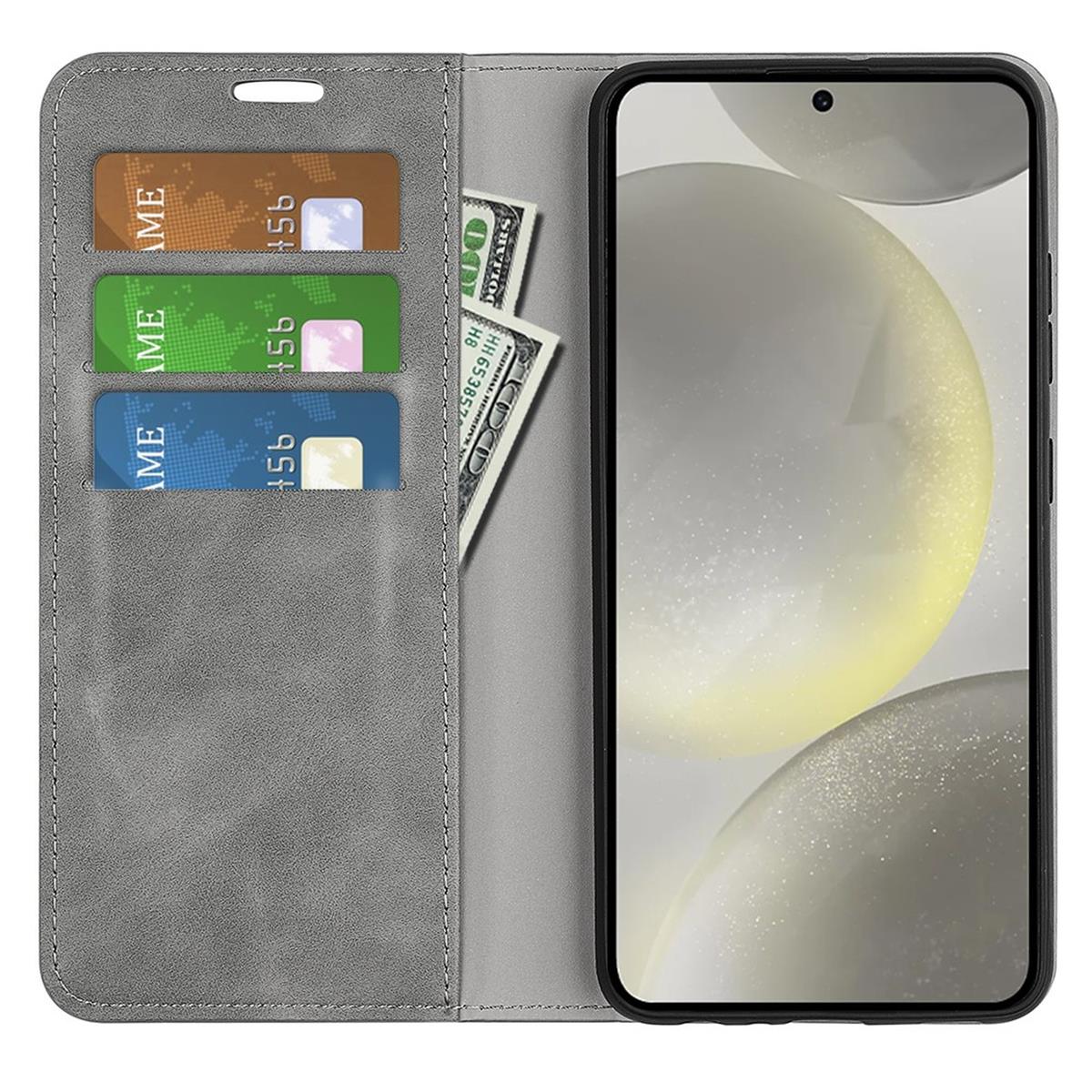 Hülle für Samsung Galaxy S24 FE Handyhülle Flip Case Cover Schutz Tasche Grau