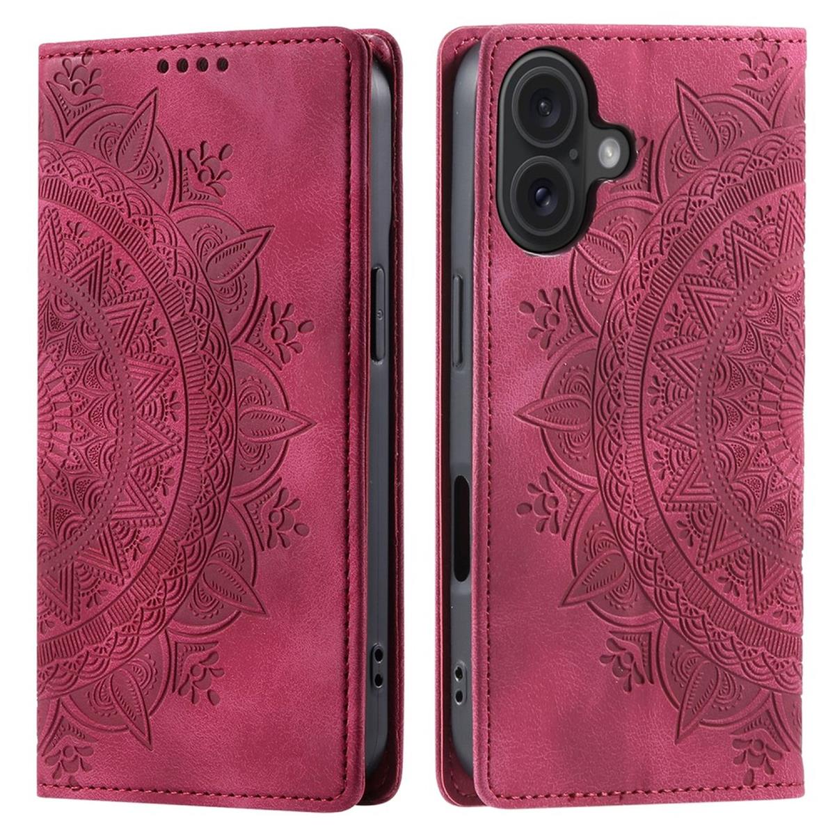 Hülle für Apple iPhone 16 Handyhülle Flip Case Cover Tasche Etui Mandala Rot