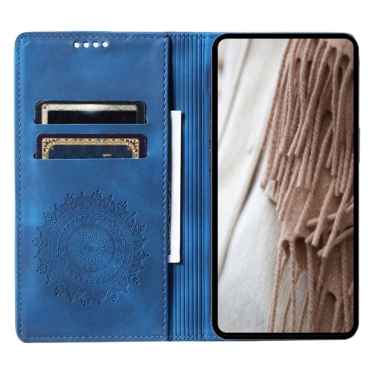 Hülle für Apple iPhone 16 Pro Max Handyhülle Flip Case Cover Tasche Mandala Blau