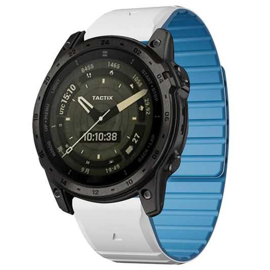 Armband für Garmin Fenix 5 / 5X / 6X / 7X  Silikon Strap magnetisch Weiß-Blau