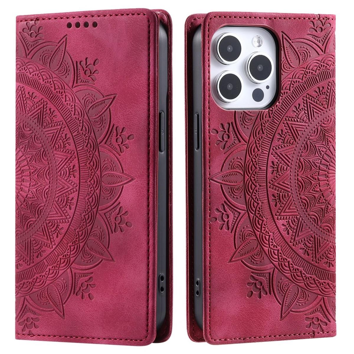 Hülle für Apple iPhone 16 Pro Max Handyhülle Flip Case Cover Tasche Mandala Rot