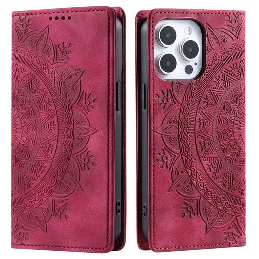 Hülle für Apple iPhone 16 Pro Max Handyhülle Flip Case Cover Tasche Mandala Rot
