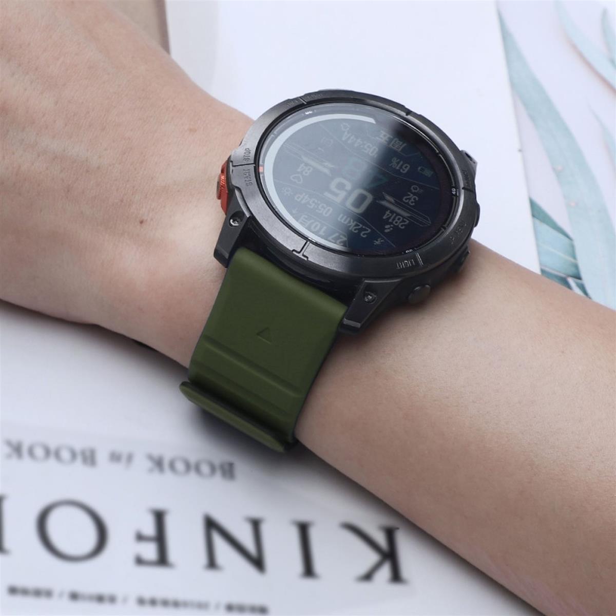 Armband für Garmin Fenix 5/5X/6X/7X Silikon Ersatzband magnetisch Schwarz-Grün