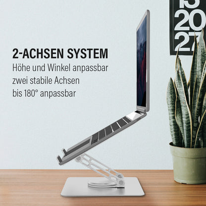 Laptop Ständer Höhenverstellbar mit 360° drehbarer Basis 10-17 silber