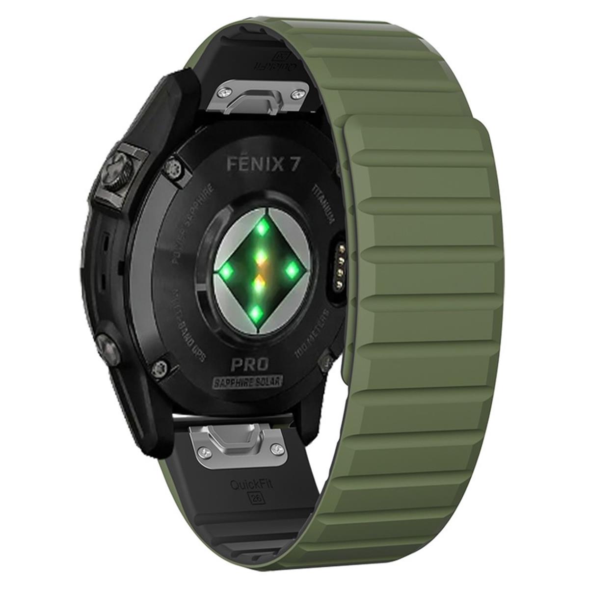 Armband für Garmin Fenix 5/5X/6X/7X Silikon Ersatzband magnetisch Schwarz-Grün