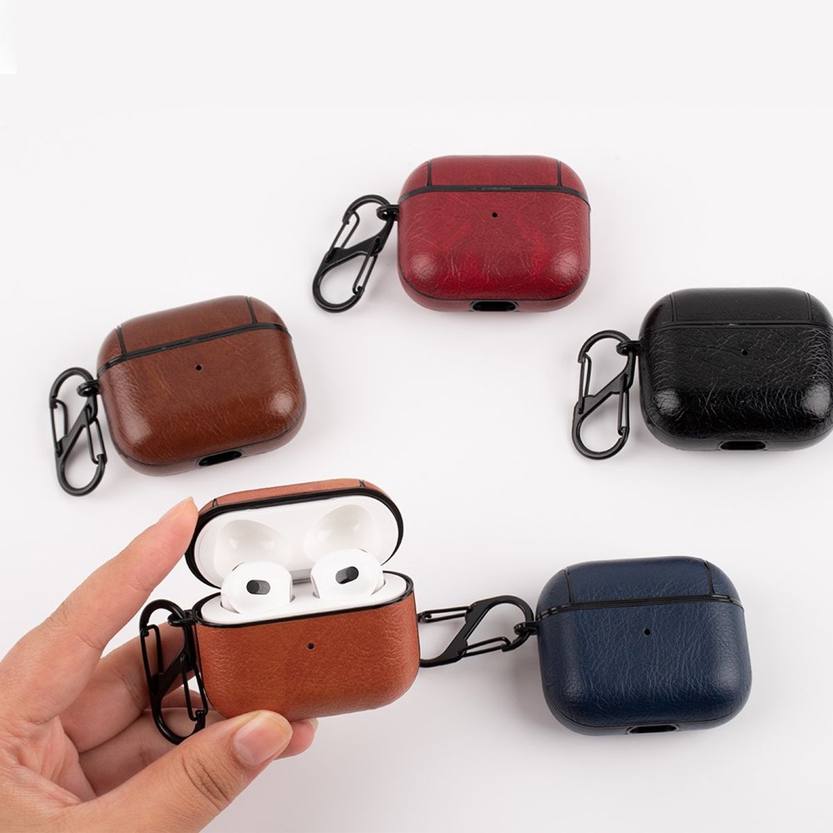 Hülle für Apple AirPods 3 Kunstleder Case Cover Bumper Schutzhülle Dunkelbraun