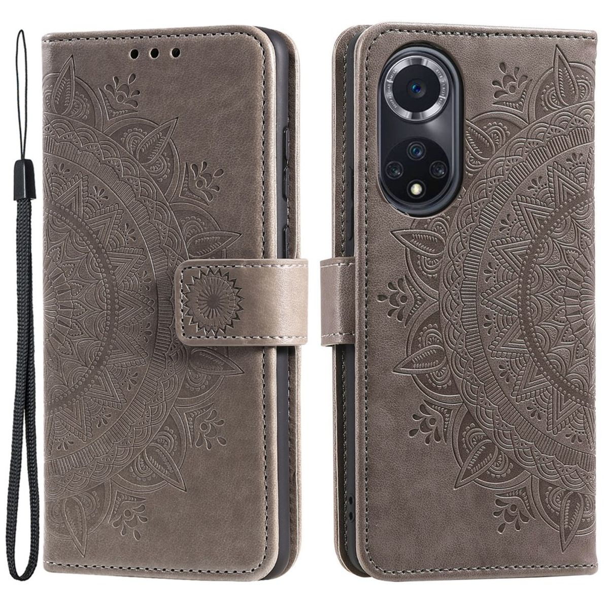 Hülle für Huawei Nova 9 / Honor 50 Handyhülle Flip Case Cover Etui Mandala Grau