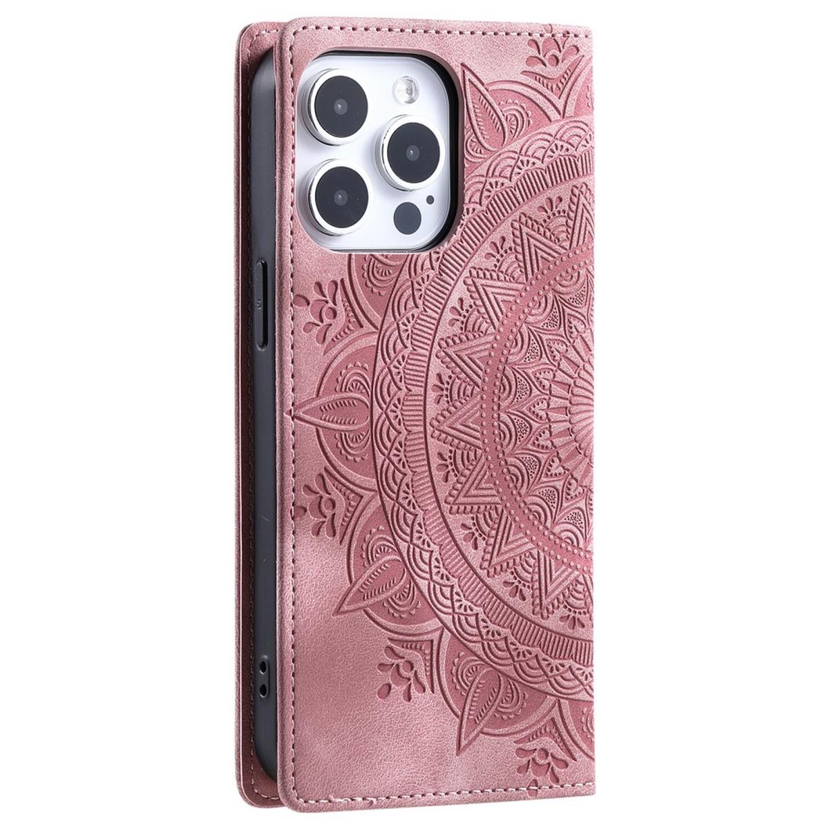 Hülle für Apple iPhone 16 Pro Max Handyhülle Flip Case Cover Tasche Mandala Rose