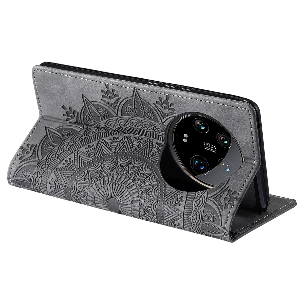 Hülle für Xiaomi 14 Ultra Handyhülle Flip Case Cover Schutz Etui Mandala Grau