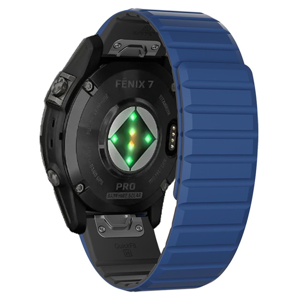 Armband für Garmin Fenix 5/5X/6X/7X Silikon Ersatzband magnetisch Schwarz-Blau