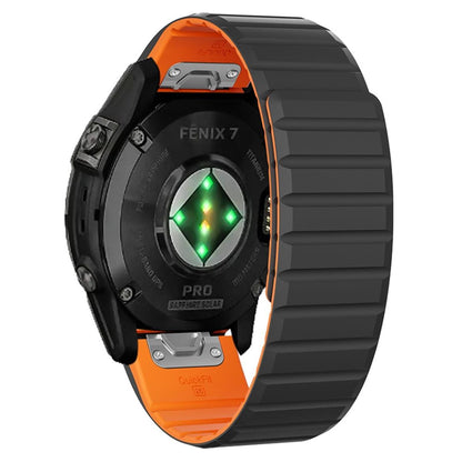 Armband für Garmin Fenix 5/5X/6X/7X Silikon Ersatzband magnetisch Schwarz-Orange