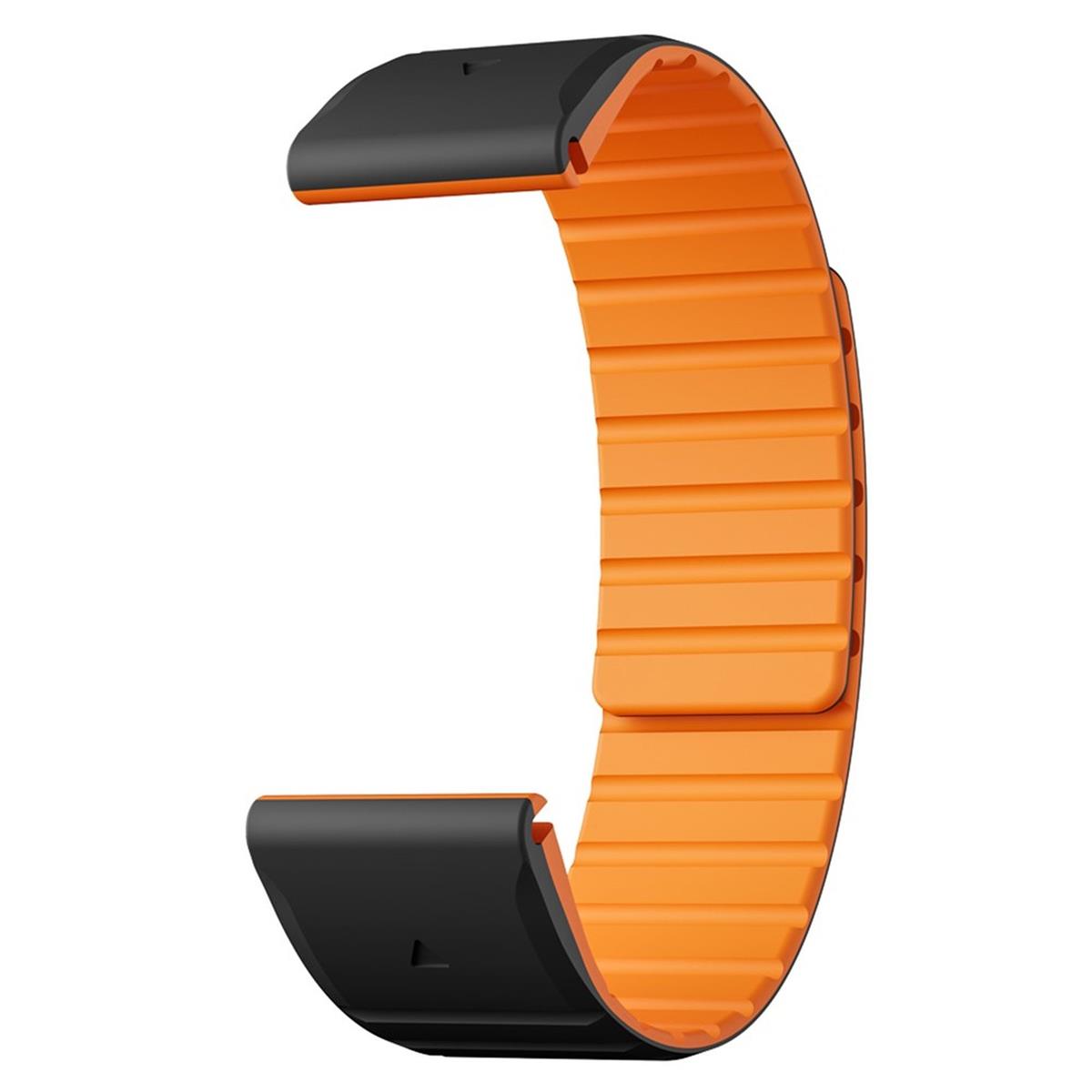 Armband für Garmin Fenix 5/5X/6X/7X Silikon Ersatzband magnetisch Schwarz-Orange