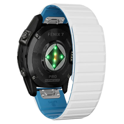 Armband für Garmin Fenix 5 / 5X / 6X / 7X  Silikon Strap magnetisch Weiß-Blau