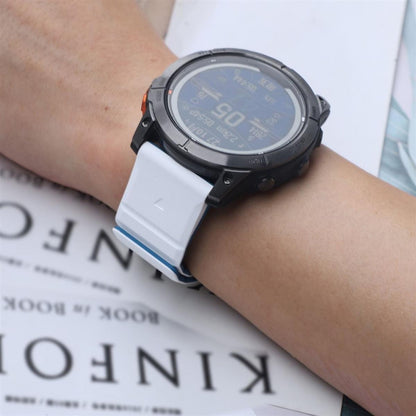 Armband für Garmin Fenix 5 / 5X / 6X / 7X  Silikon Strap magnetisch Weiß-Blau
