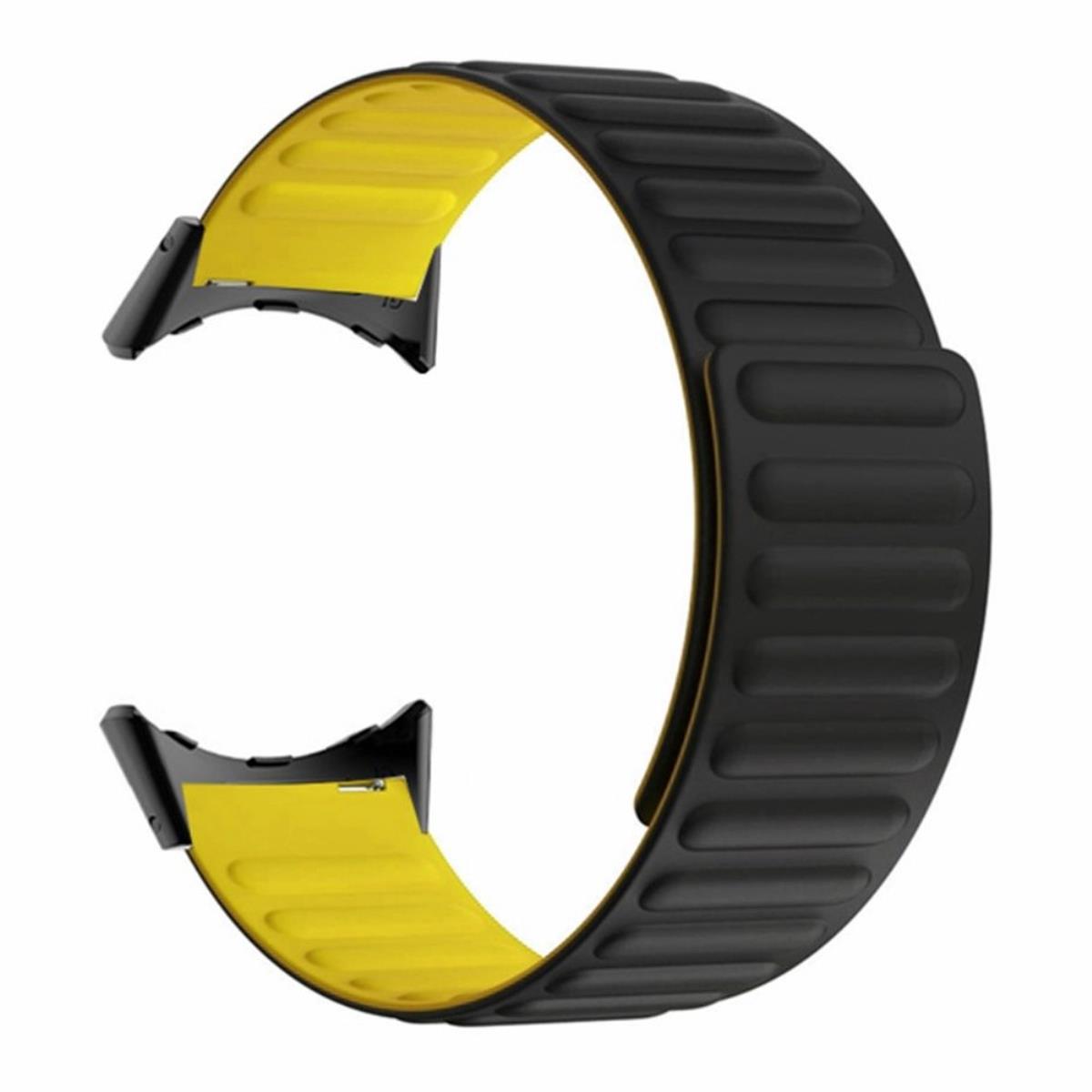 Armband für Google Pixel Watch 1/2 Silikon Ersatzband magnetisch Schwarz-Gelb