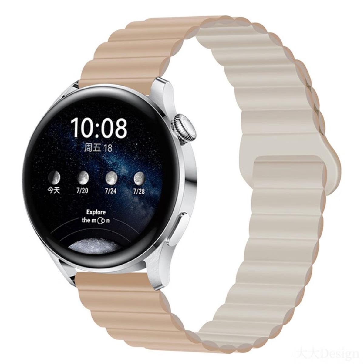 Armband für Samsung Galaxy Watch 3/1/Gear2/S3 Silikon Band 22mm magnetisch Beige/Grau