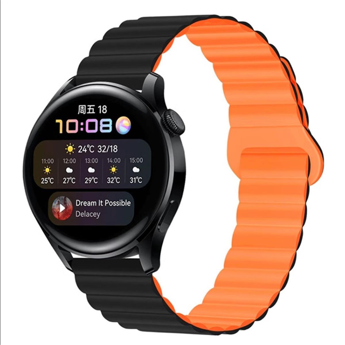 Armband für Samsung Galaxy Watch 3/1/Gear2/S3 Silikon Band 22mm magnetisch Schwarz/Orange