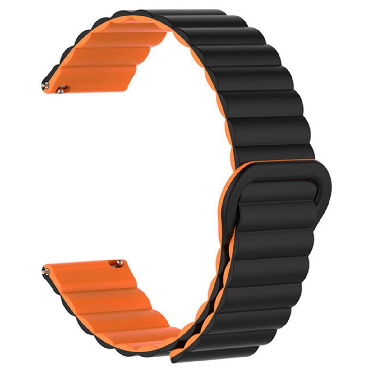 Armband für Samsung Galaxy Watch 3/1/Gear2/S3 Silikon Band 22mm magnetisch Schwarz/Orange