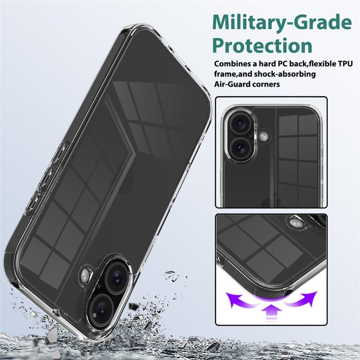 Hülle für Apple iPhone 16 Plus Handyhülle Case Hybrid Silikon Bumper Cover Klar