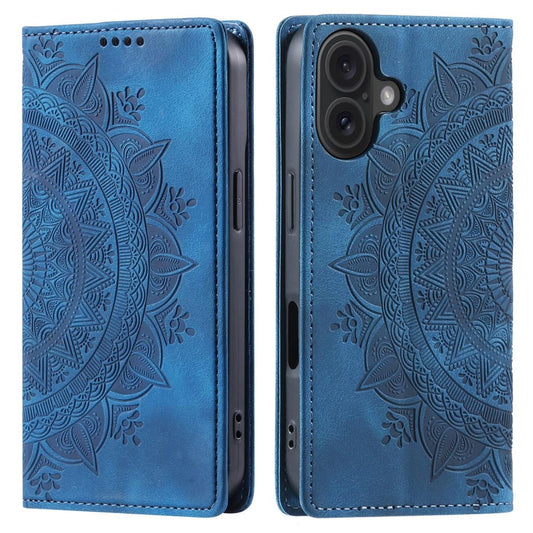 Hülle für Apple iPhone 16 Plus Handyhülle Flip Case Cover Tasche Mandala Blau