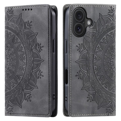 Hülle für Apple iPhone 16 Plus Handyhülle Flip Case Cover Tasche Mandala Grau