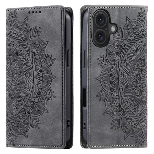 Hülle für Apple iPhone 16 Plus Handyhülle Flip Case Cover Tasche Mandala Grau