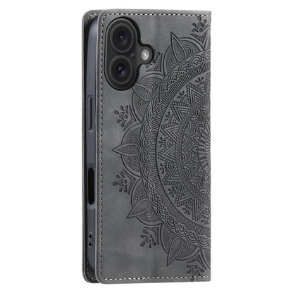 Hülle für Apple iPhone 16 Plus Handyhülle Flip Case Cover Tasche Mandala Grau