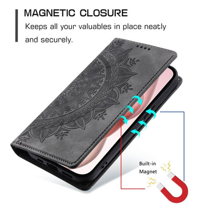 Hülle für Apple iPhone 16 Plus Handyhülle Flip Case Cover Tasche Mandala Grau