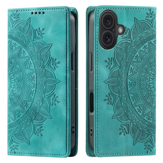 Hülle für Apple iPhone 16 Plus Handyhülle Flip Case Cover Tasche Mandala Grün