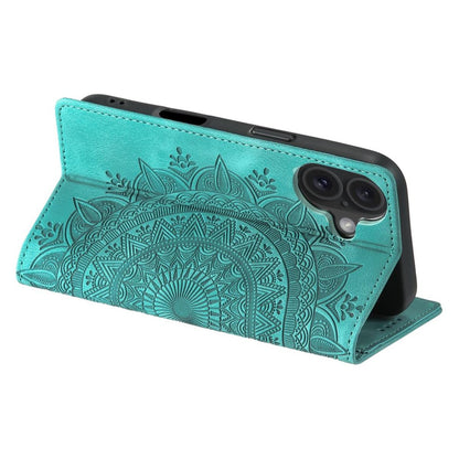 Hülle für Apple iPhone 16 Plus Handyhülle Flip Case Cover Tasche Mandala Grün