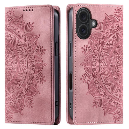 Hülle für Apple iPhone 16 Plus Handyhülle Flip Case Cover Tasche Mandala Rose