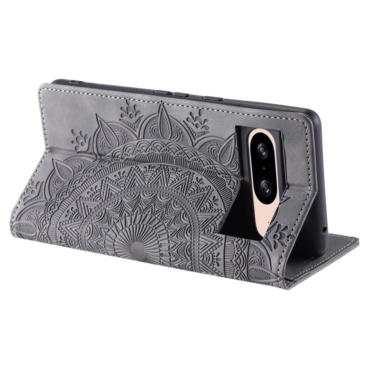 Hülle für Google Pixel 9/9 Pro Handyhülle Flip Case Cover Etui Mandala Grau