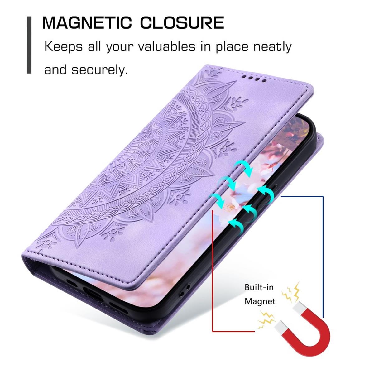 Hülle für Google Pixel 9/9 Pro Handyhülle Flip Case Cover Etui Mandala Lila