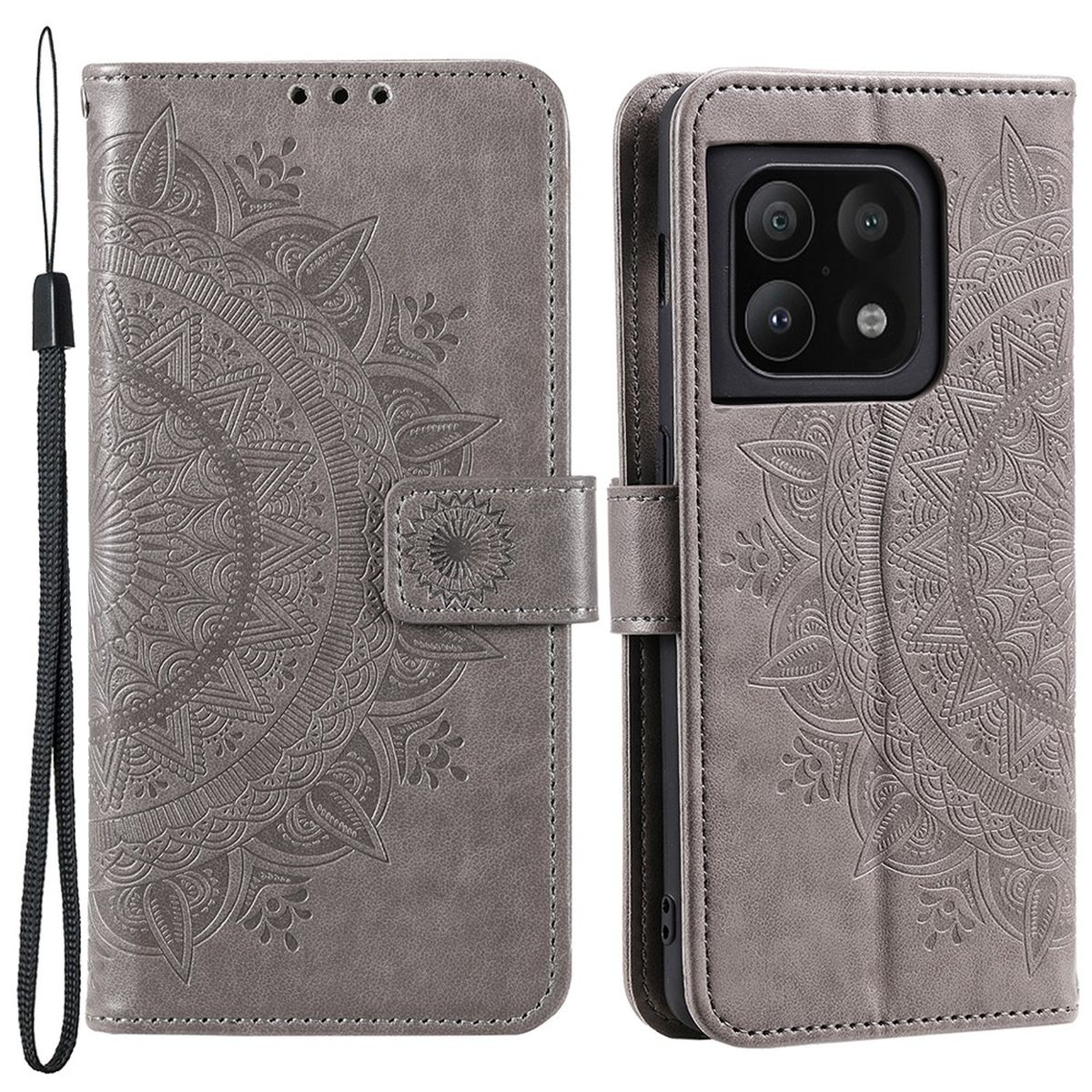 Hülle für OnePlus 10 Pro 5G Handyhülle Flip Case Cover Etui Mandala Grau