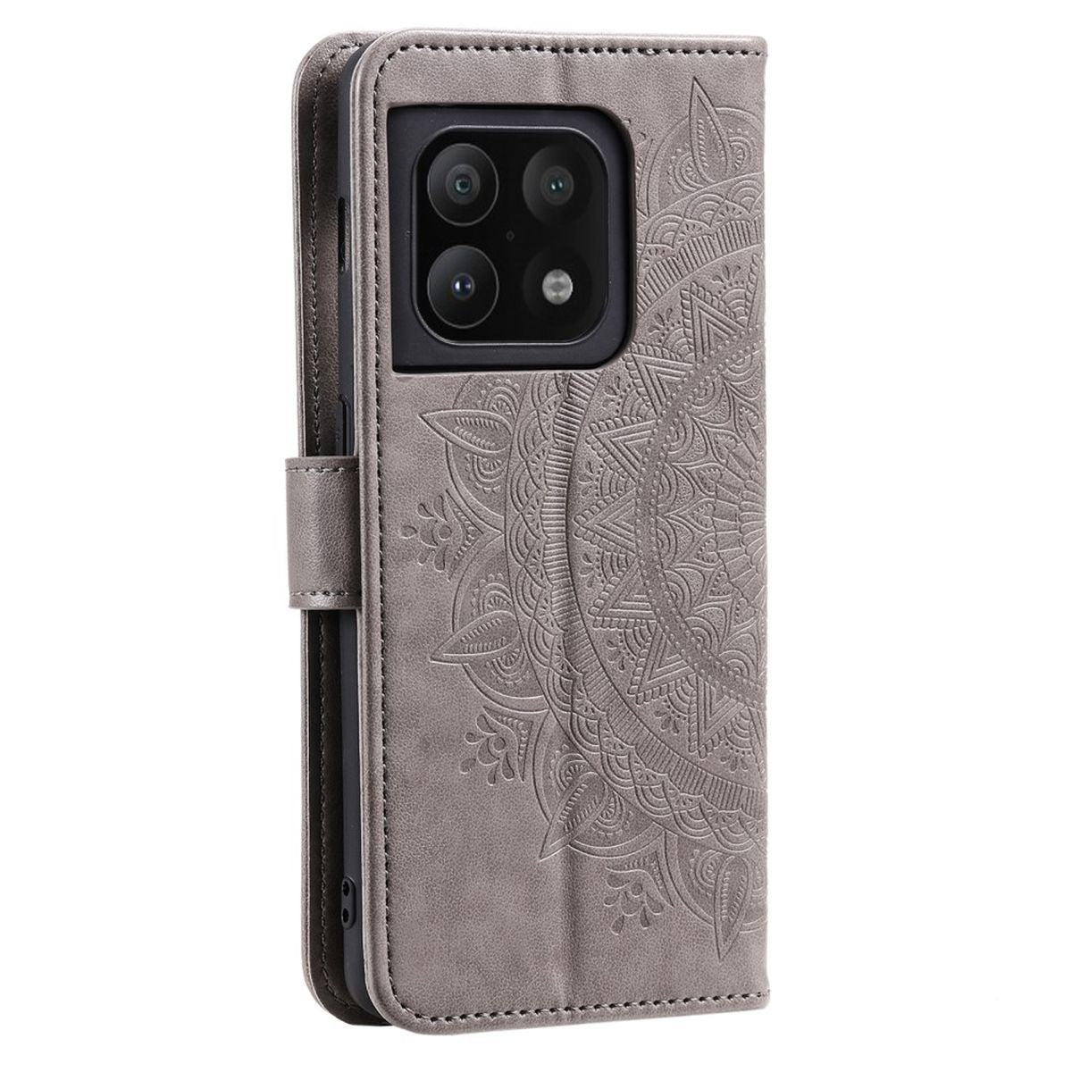 Hülle für OnePlus 10 Pro 5G Handyhülle Flip Case Cover Etui Mandala Grau