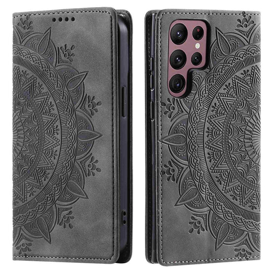 Hülle für Samsung Galaxy S25 Ultra Handyhülle Flip Case Cover Tasche Mandala Grau