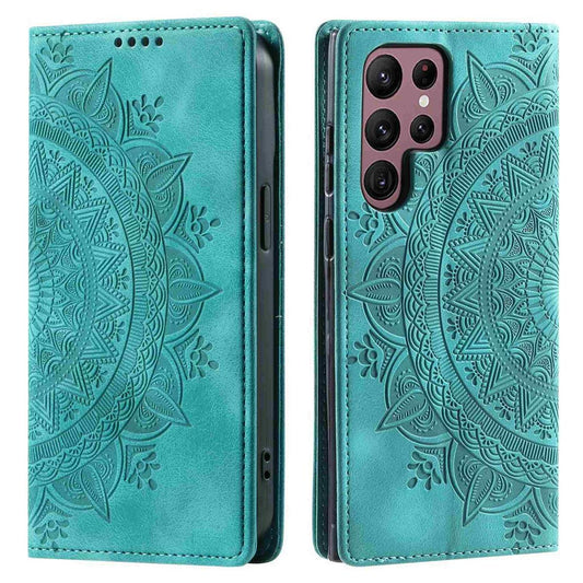 Hülle für Samsung Galaxy S25 Ultra Handyhülle Flip Case Cover Tasche Mandala Grün