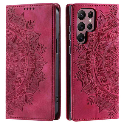 Hülle für Samsung Galaxy S25 Ultra Handyhülle Flip Case Cover Tasche Mandala Rot
