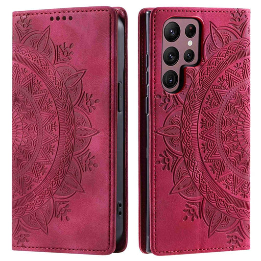 Hülle für Samsung Galaxy S25 Ultra Handyhülle Flip Case Cover Tasche Mandala Rot