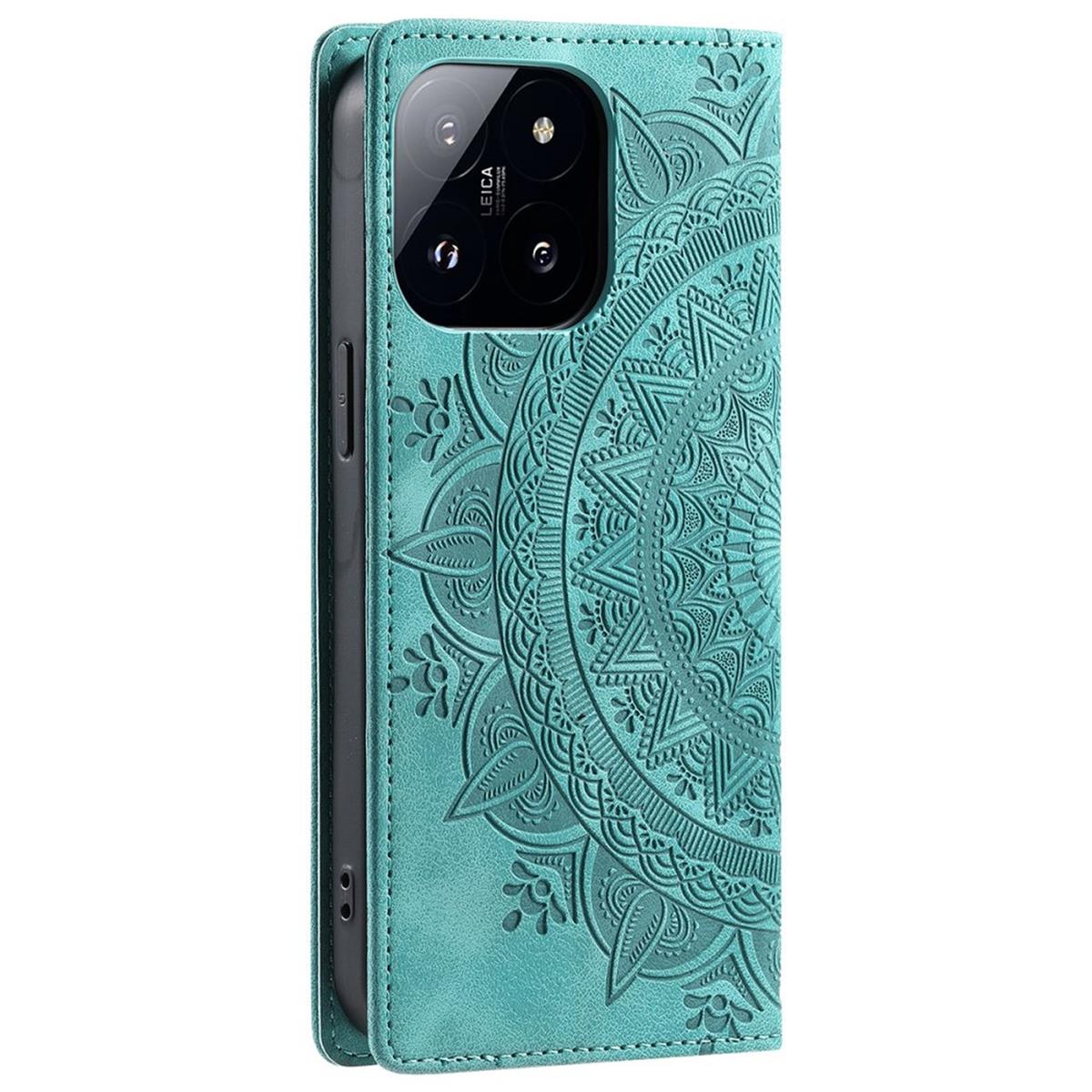 Hülle für Xiaomi 14 Handyhülle Flip Case Cover Schutz Tasche Etui Mandala Grün