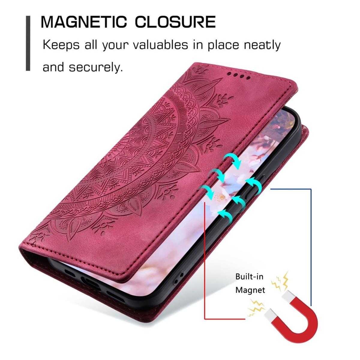 Hülle für Xiaomi 14 Handyhülle Flip Case Cover Schutz Tasche Etui Mandala Rot
