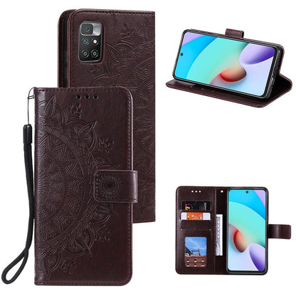 Hülle für Xiaomi Redmi 10/10 Prime Handy Tasche Flip Case Cover Mandala Braun