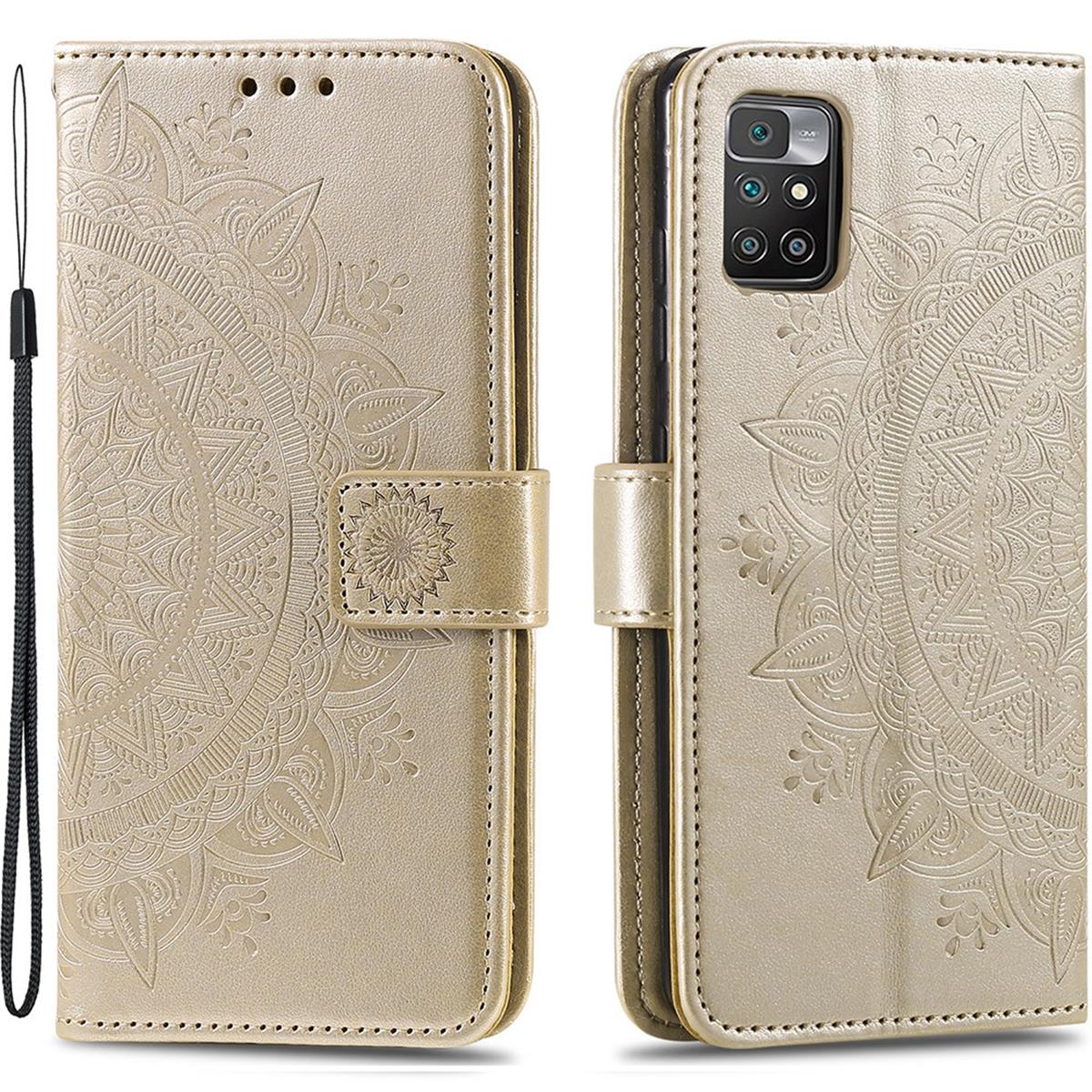 Hülle für Xiaomi Redmi 10/10 Prime Handy Tasche Flip Case Cover Mandala Gold