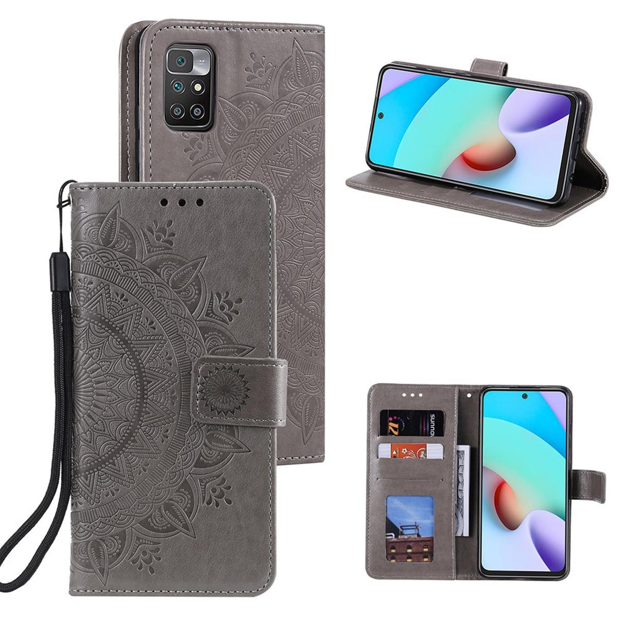 Hülle für Xiaomi Redmi 10/10 Prime Handy Tasche Flip Case Cover Mandala Grau