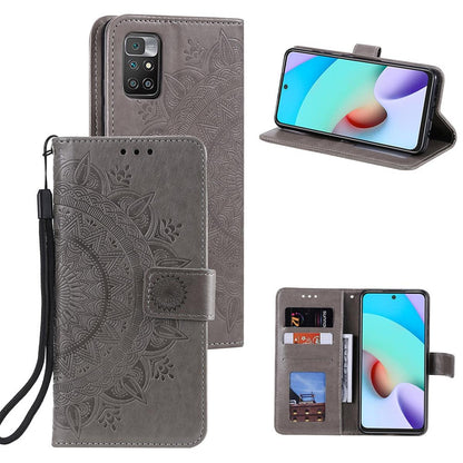 Hülle für Xiaomi Redmi 10/10 Prime Handy Tasche Flip Case Cover Mandala Grau